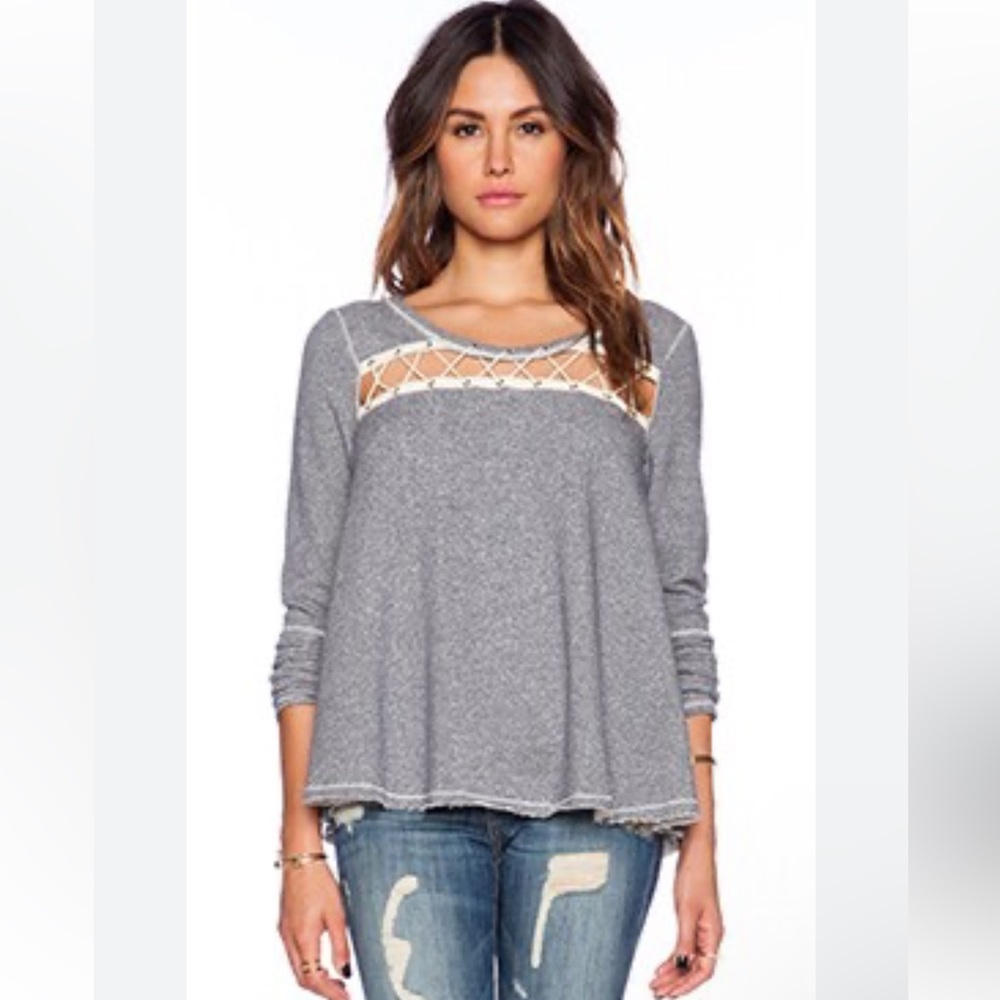 Free People Indigo Blue and White Stripe Lacey Love Rope  Sweater Tunic Small